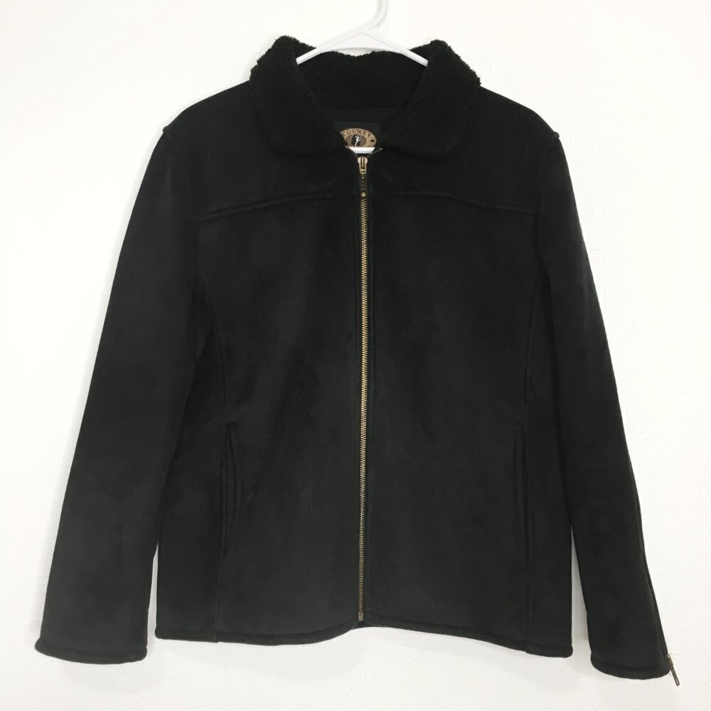 COUNTY CLOTHING CO. Faux Suede Sherpa Lined Zip Up Shearling Jacket Black MEDIUM - Picture 6 of 12